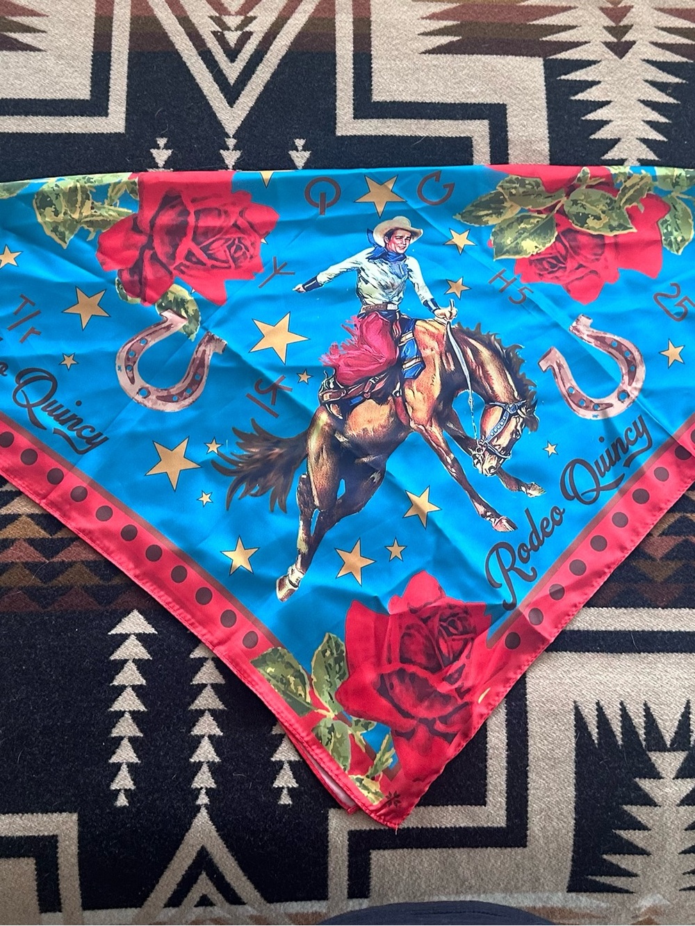 Rodeo Quincy Bright Blue Cowboy Print Bandana Scarf